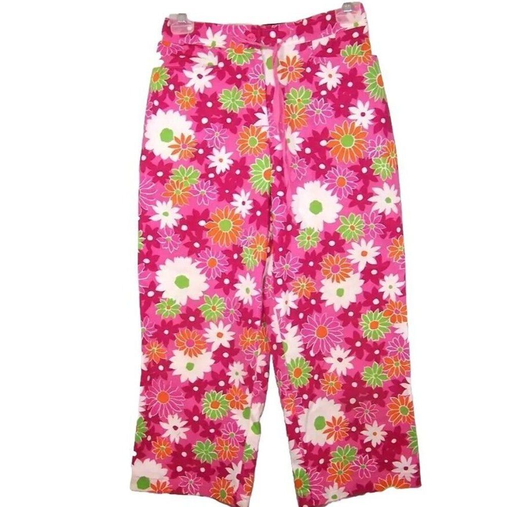 Sag Harbor Capri Pants Short 8P Stretch Retro Floral Pockets Drawstring Waist